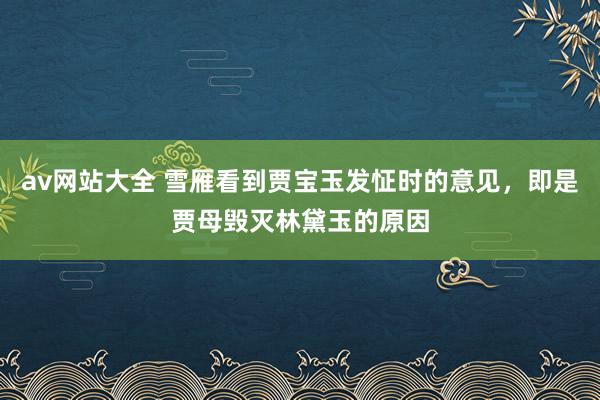 av网站大全 雪雁看到贾宝玉发怔时的意见，即是贾母毁灭林黛玉的原因
