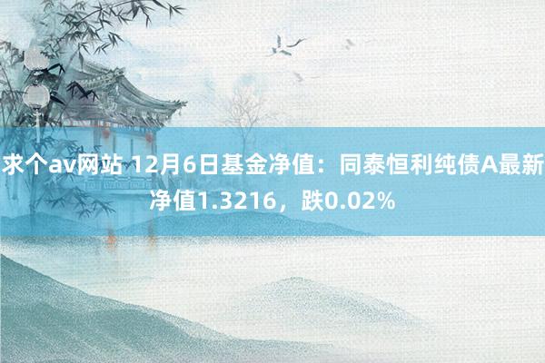 求个av网站 12月6日基金净值：同泰恒利纯债A最新净值1.3216，跌0.02%