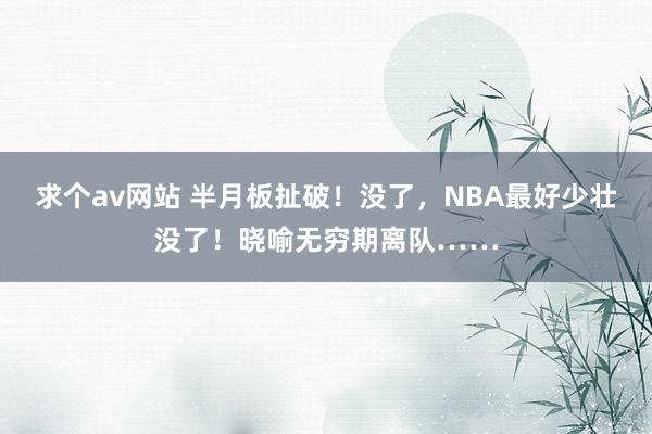 求个av网站 半月板扯破！没了，NBA最好少壮没了！晓喻无穷期离队……