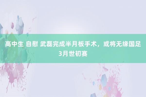 高中生 自慰 武磊完成半月板手术，或将无缘国足3月世初赛