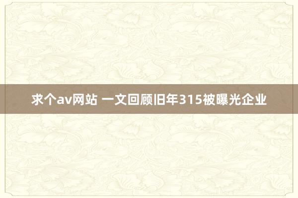 求个av网站 一文回顾旧年315被曝光企业