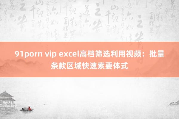 91porn vip excel高档筛选利用视频：批量条款区域快速索要体式