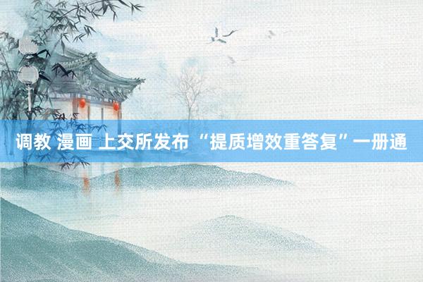 调教 漫画 上交所发布 “提质增效重答复”一册通