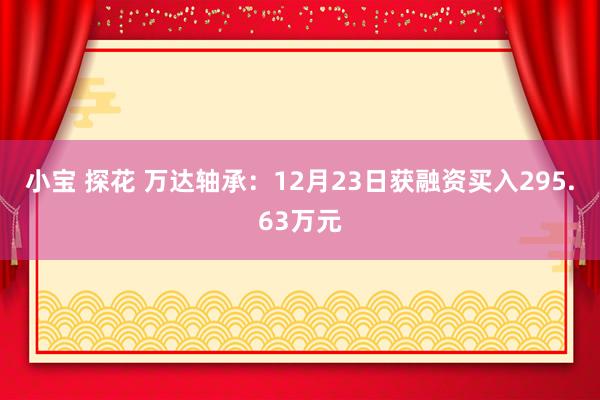 小宝 探花 万达轴承：12月23日获融资买入295.63万元