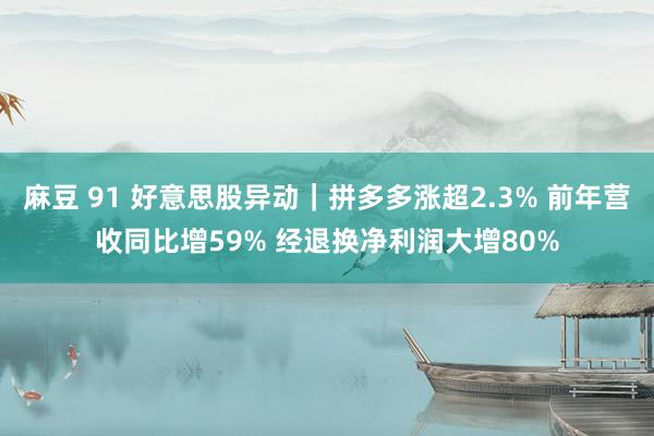 麻豆 91 好意思股异动｜拼多多涨超2.3% 前年营收同比增59% 经退换净利润大增80%