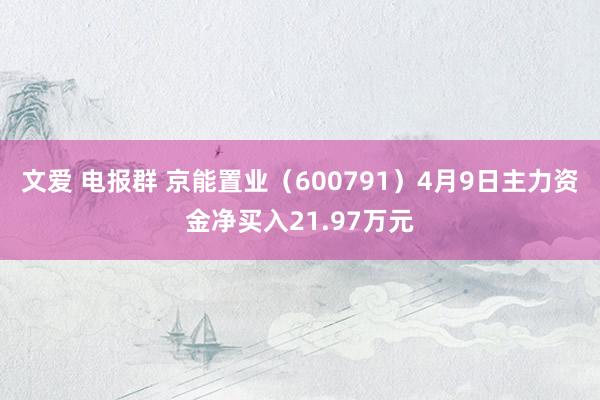 文爱 电报群 京能置业（600791）4月9日主力资金净买入21.97万元