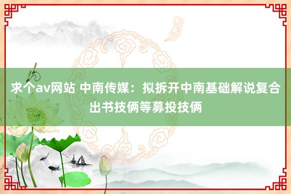 求个av网站 中南传媒：拟拆开中南基础解说复合出书技俩等募投技俩